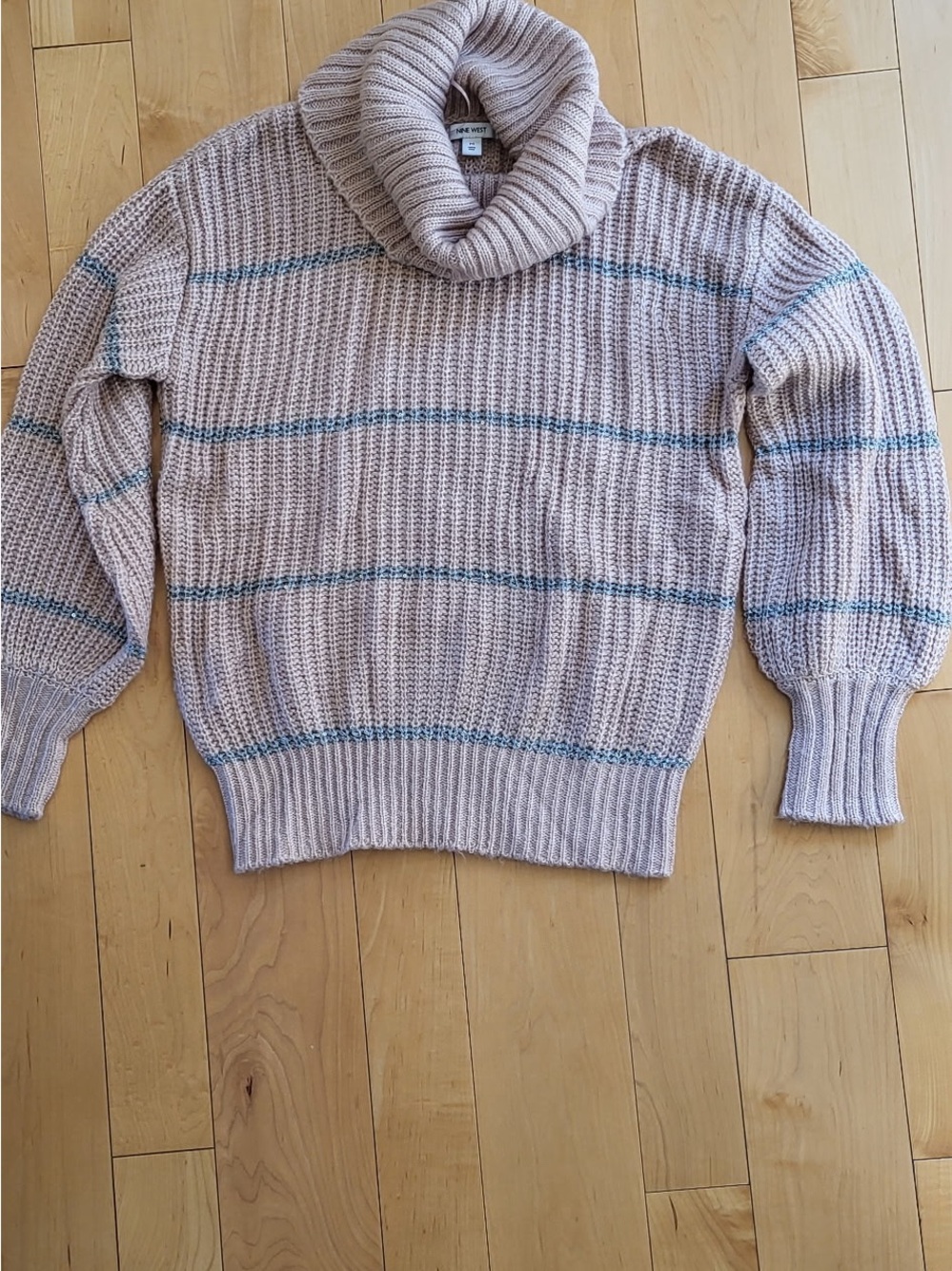 Nine West Mauve Turtleneck Sweater with Blue Stripe Accents